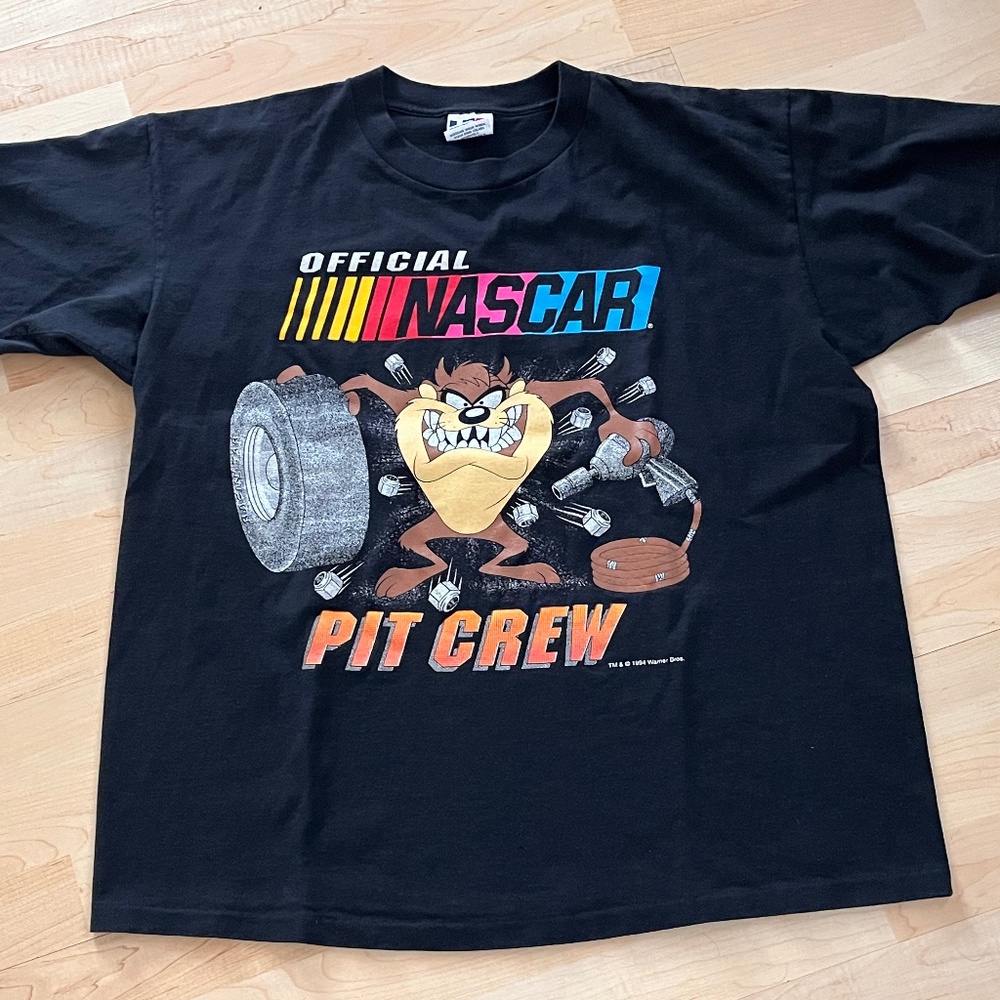 Vintage 1994 Tasmanian Devil NASCAR Pit Crew Tshirt XL Black Mens Taz